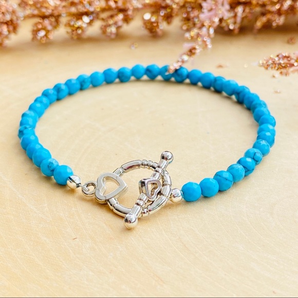 Turquoise Gemstone Silver Beaded Bracelet - Picture 8 of 9